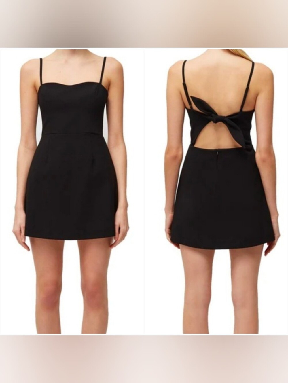French Connection Size M Whisper Spaghetti-Strap Mini Dress Back Bow Cutout